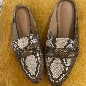 Universal threads snakeskin mule loafers.